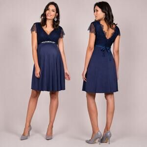 Seraphine Luxe Embellished Maternity Cocktail Dress Formal Lace Sparkle Blue